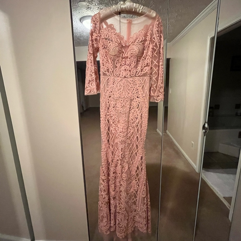Peach pearl embroidered longline dress never worn